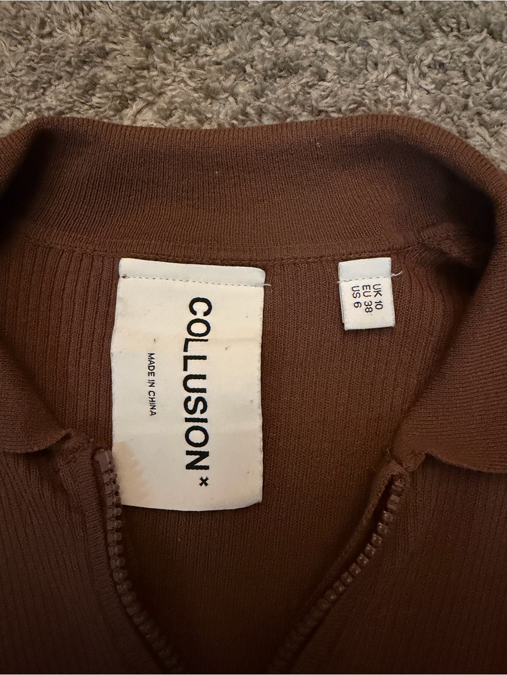 ASOS COLLUSION Espresso Brown Ribbed Zip Up Crop Top - Picture 4 of 8